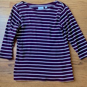 MAROON/WHITE FRENCH BOATNECK TOP from LLBean-Medium